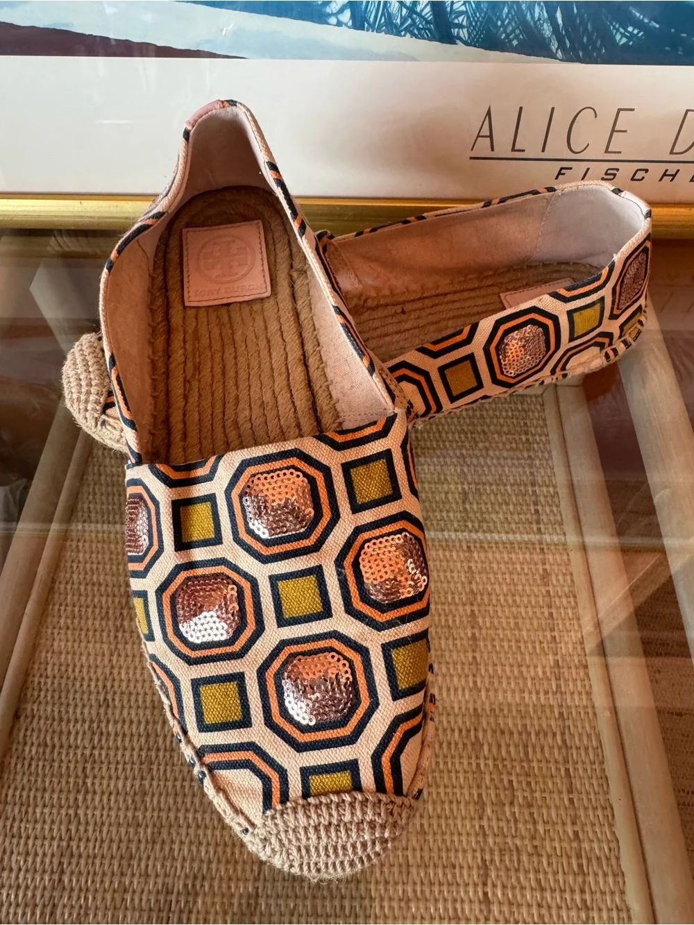 Tory Burch Printed Sequin Espadrille Flats Women’s US 9.5